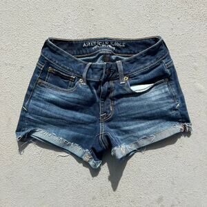 AEO Super Stretch Dark Wash Shortie Jean Shorts Size 00
